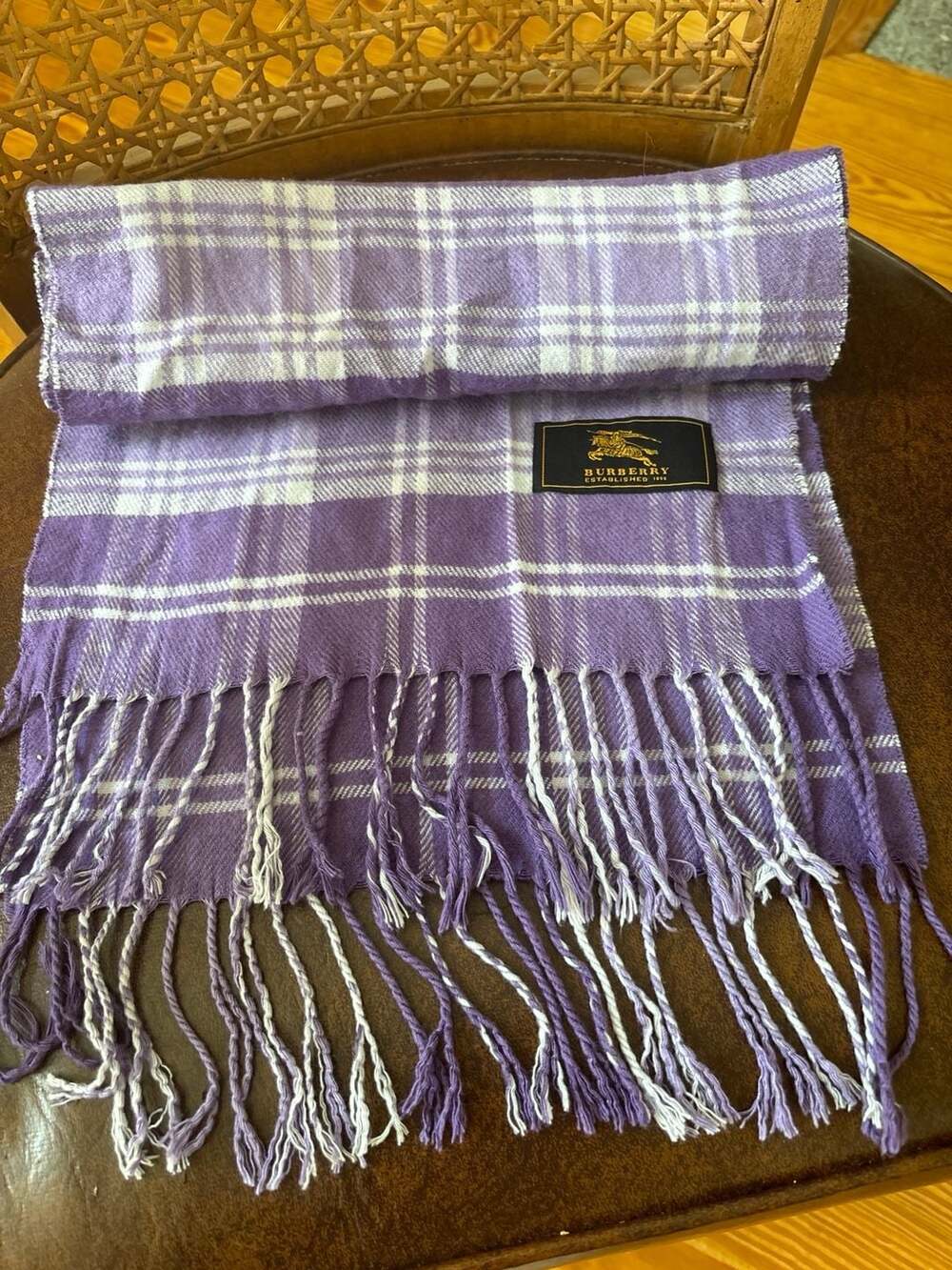 Burberry Purple Plaid Check Fringed Scarf - Picture 2 of 4